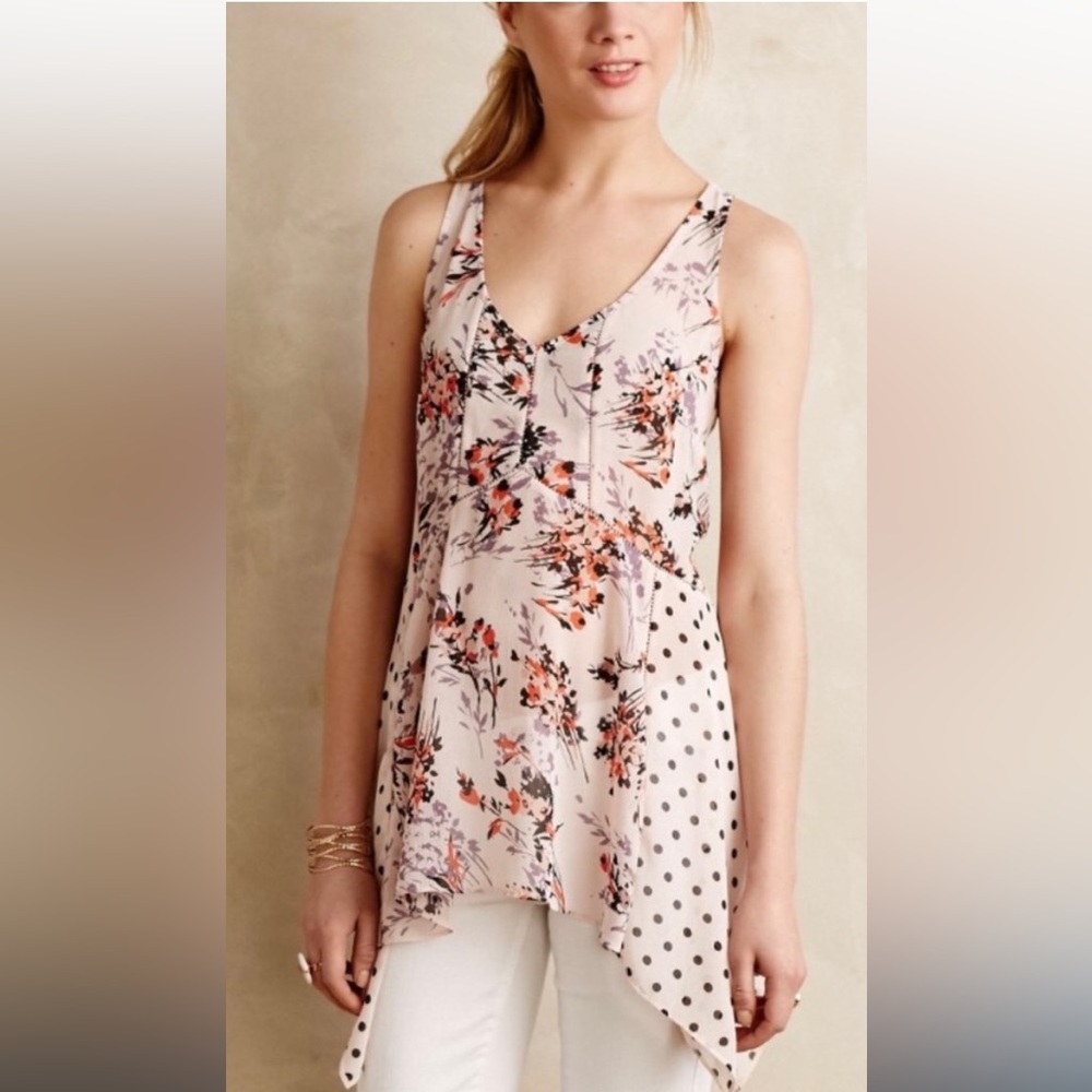 Anthropologie floral and polka dot sleeveless tunic